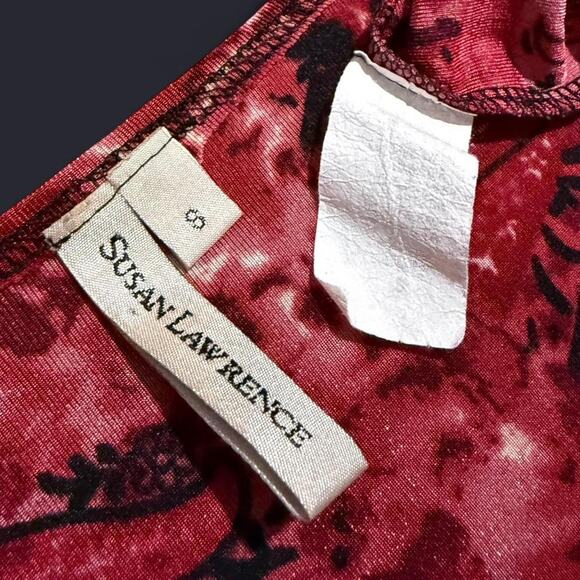 VTG Y2K Susan Lawrence Red & Black Floral Paisley Romantic Slinky Vampy Top S - Picture 8 of 8